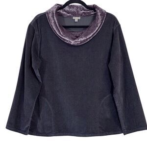 J Jill Corduroy Tunic Top Gray Velvet Cowl Collar Women’s Small